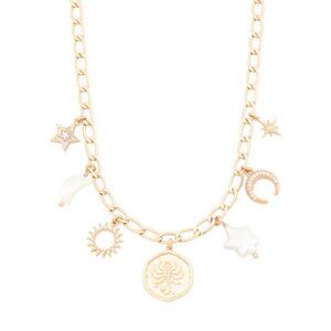 NWT LUNA NORTE Scorpio Gold-Tone Astrological Freshwater Pearl Charm Necklace